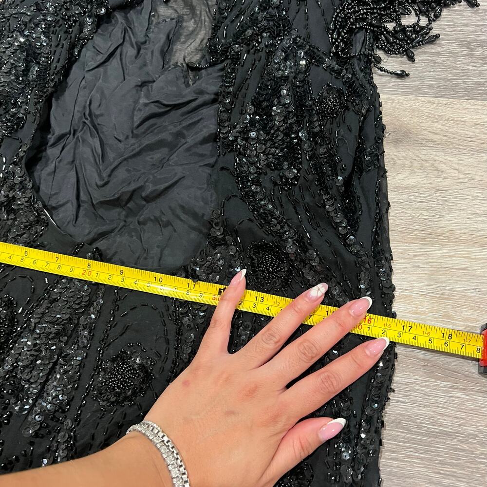 A.J. Bari 90's Black Beaded Vintage Open Back Flapper Dress size 14 - Picture 5 of 16